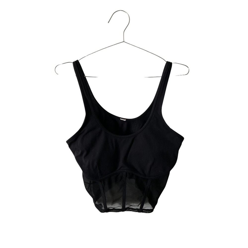 ALO Yoga Black Mesh Side Accent Tank Top Cropped Built In Bra Medium Large